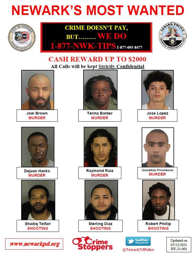 Newark’s Most Wanted Suspects Sought by Police