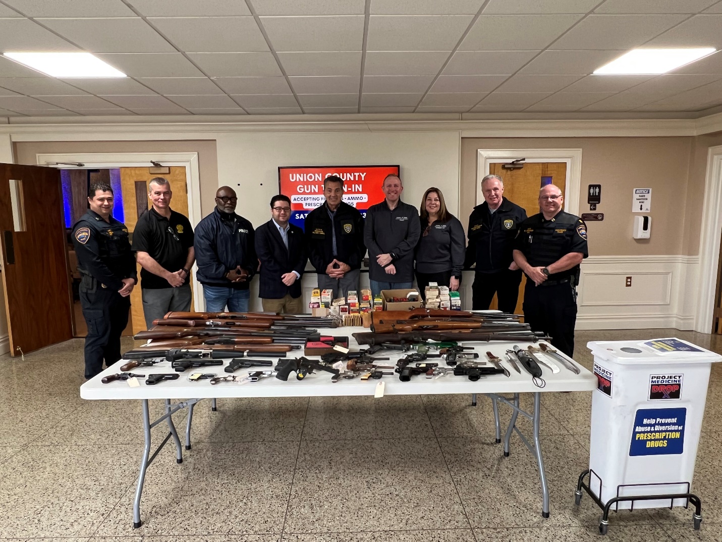 Union County Police Department Captain John DaSilva, UCPO Deputy Chief of Detectives Jose Vendas,  UCPO Chief of Detectives Harvey Barnwell, Springfield Township Mayor Alex Keiser, Union County  Prosecutor William A. Daniel, Union County Commissioner Chris Hudak, Union County Commissioner  Lourdes Leon, Union County First Assistant Prosecutor James Tansey, Union County Police Captain Martin  Mogensen.