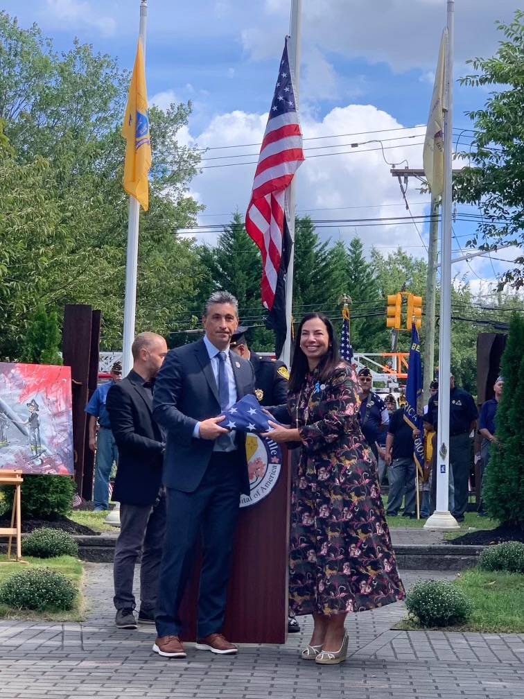 Mayor Michael Melham with special guest speaker Elias Charters. Charters, who grew up in Essex County, worked on the 21st floor of the World Trade Center and survived the attacks on 9/11.