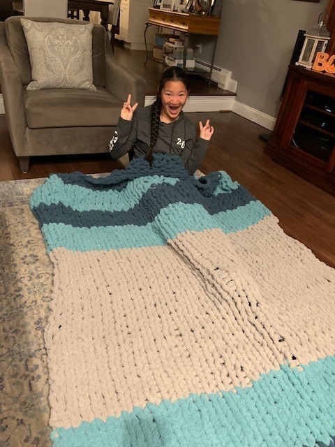 Katelyn with her first blanket
