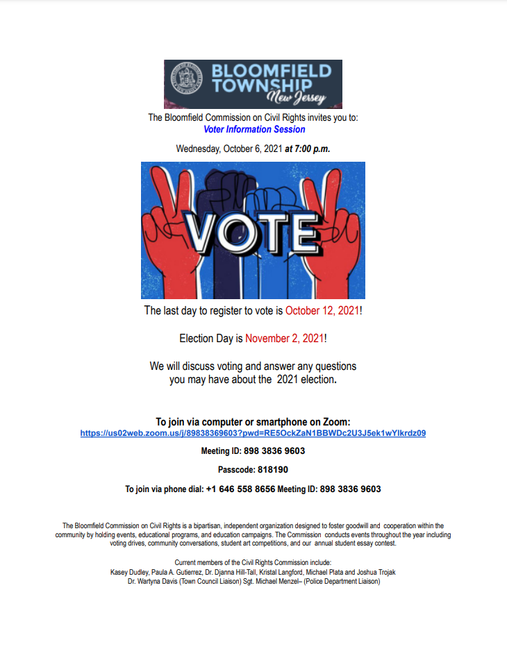 Bloomfield Voter Registration Information Session