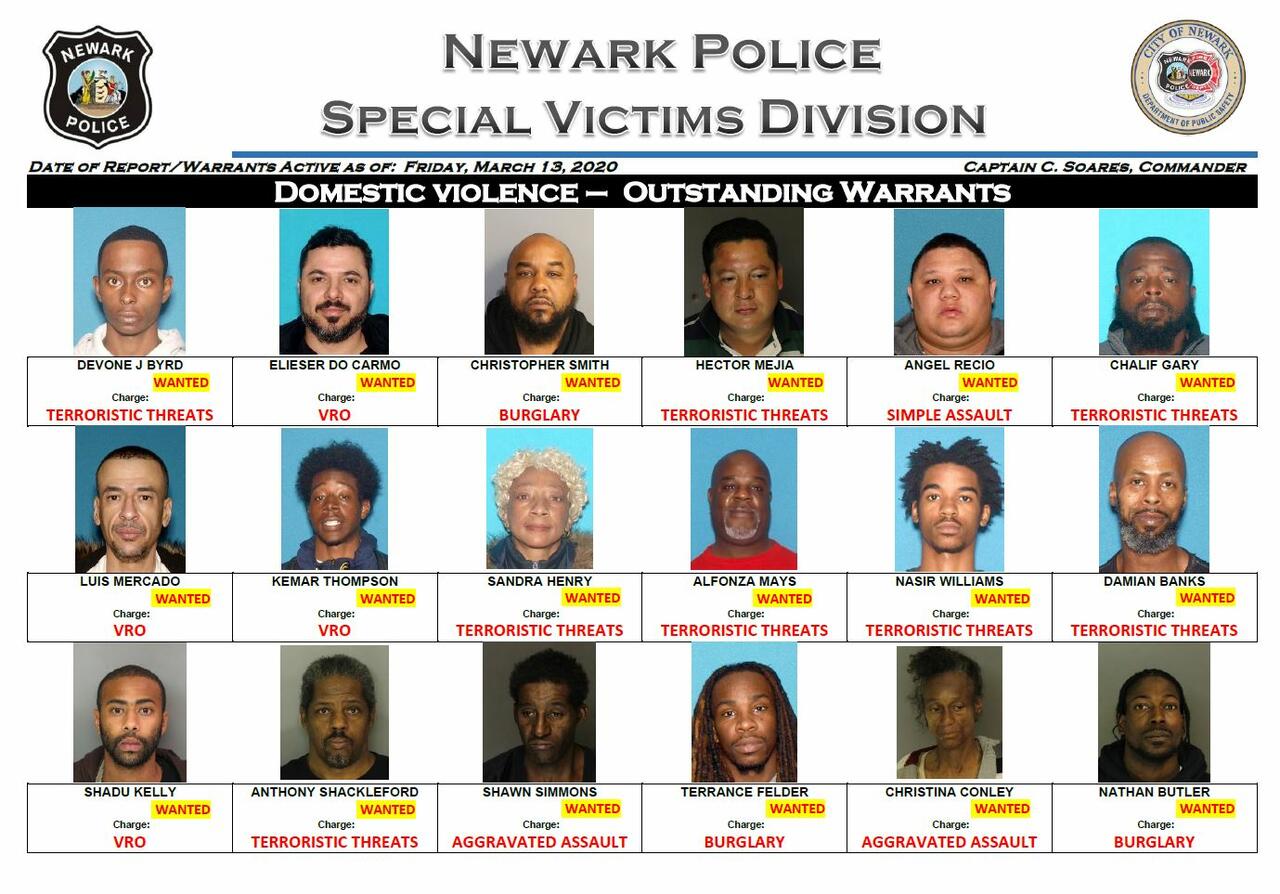 Warrants Issued for 18 Domestic Violence Suspects in Newark