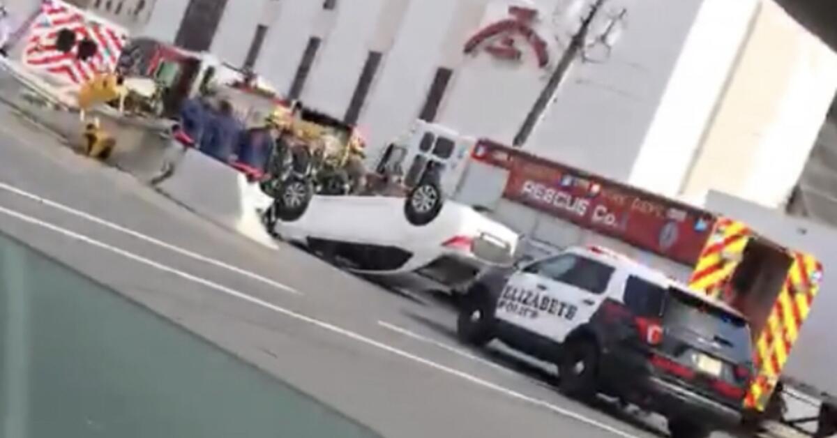 Car Overturns in Elizabeth Crash