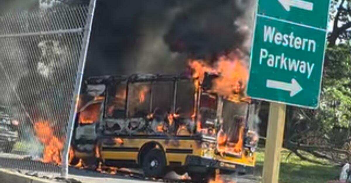 School Bus Erupts in Flames Near Garden State Parkway in Irvington