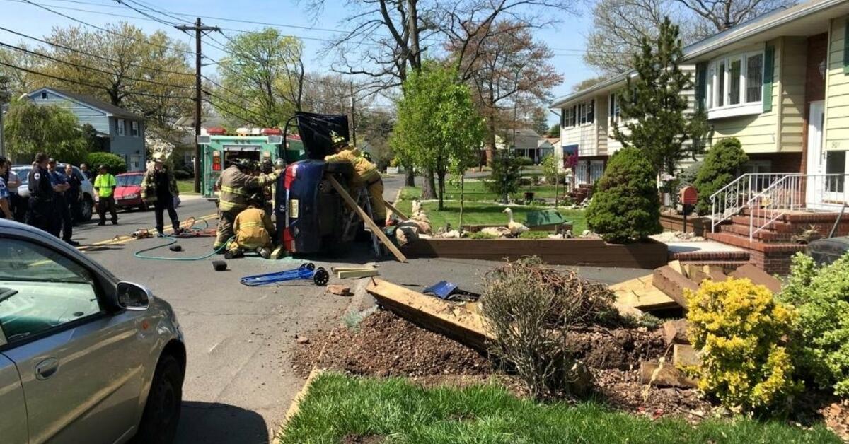 Car Overturns in Rahway Trapping Two Senior Citizens