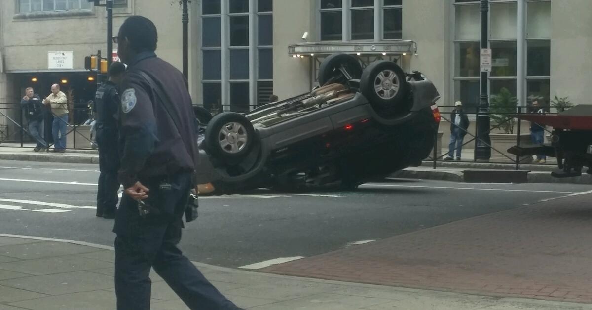 Car Flips Over Near Penn Station in Newark, Injuries